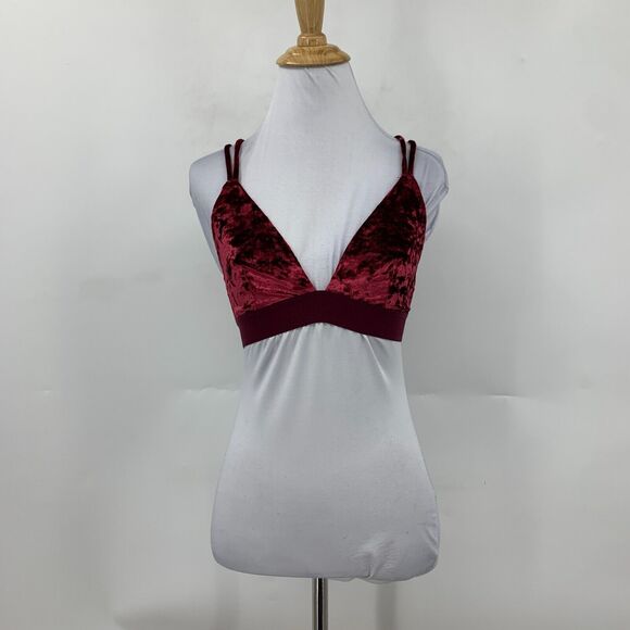 Pink Victorias Secret Bralette Women S Small Maroon Unlined Crushed Velvet Strap - Picture 2 of 12